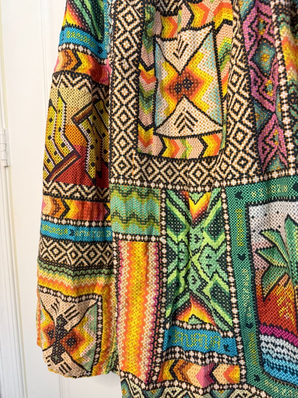 FARM Rio Mixed Prints Patchwork Dress-Midi-XS- Beaded-Tassels- XS- MSRP $325 - Picture 10 of 16